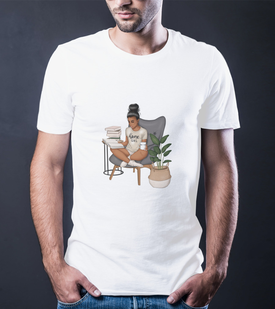 Home Girl Reading With Coffee And Plant T-Shirt