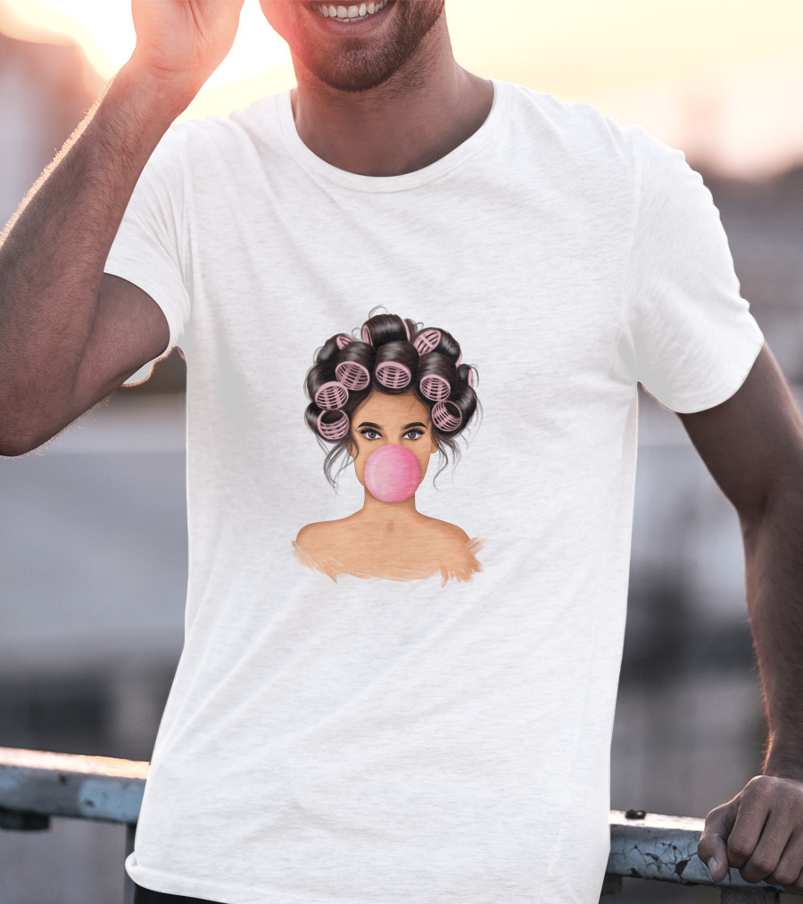 Bubble Gum Girl Hair Curlers T-Shirt