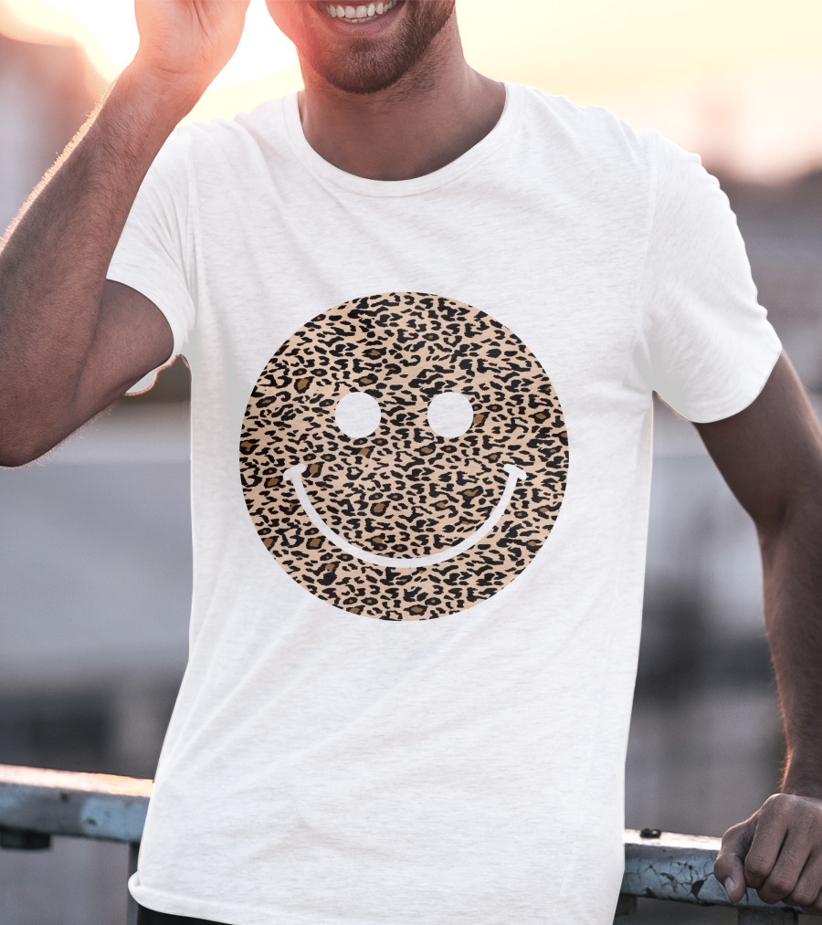 Leopard Print Happy Face T-Shirt