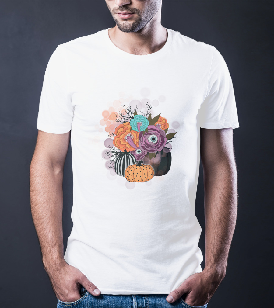 Whimsical Halloween Pumpkin Floral Arrangement With Eyeball Flowers T-Shirt