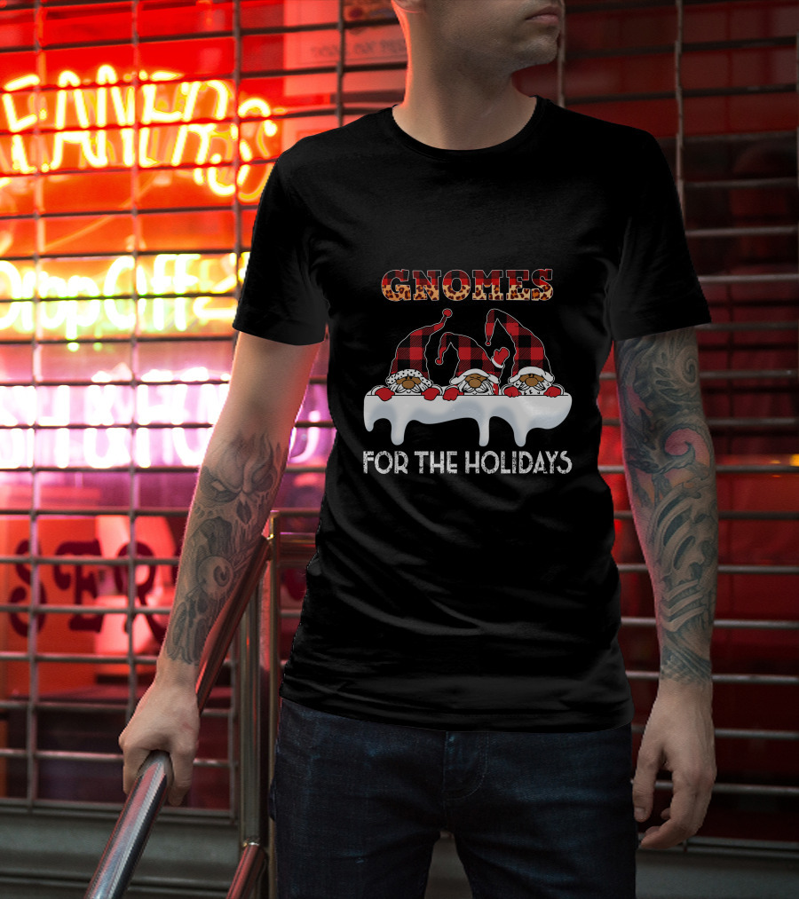 Gnomes For The Holidays Plaid Hat Christmas Cheer T-Shirt