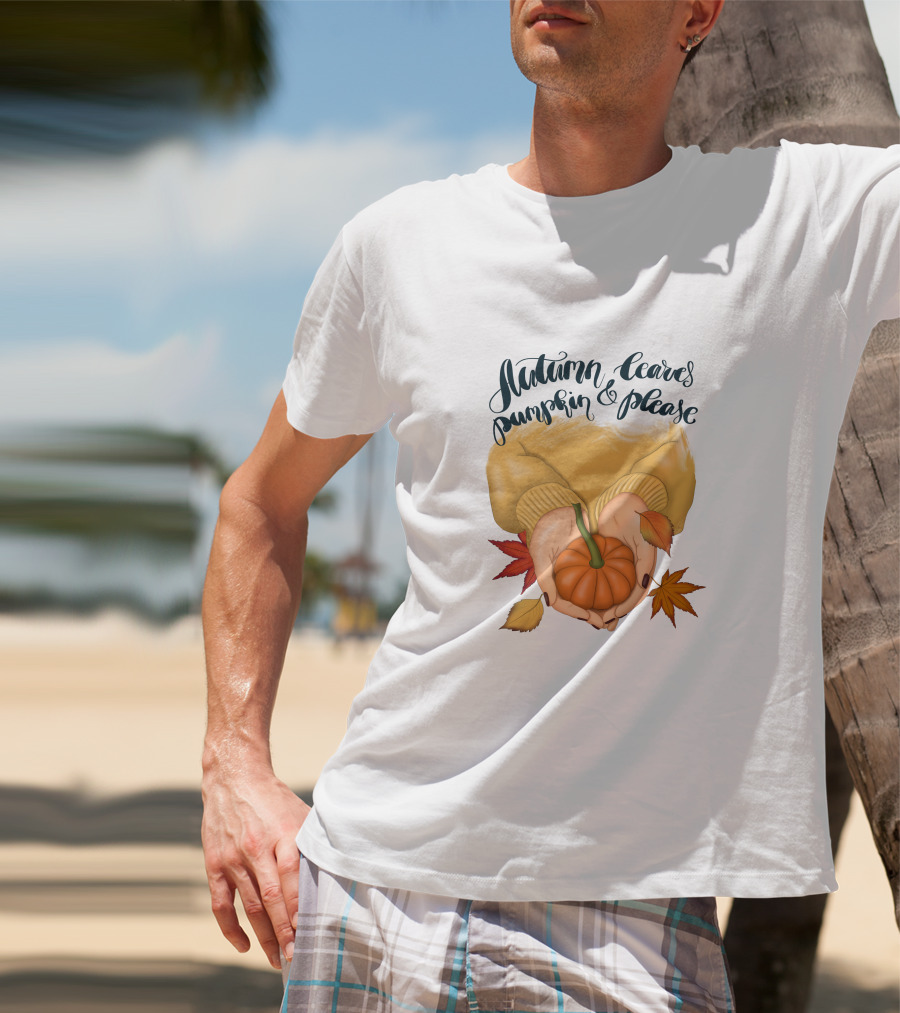 Autumn Leaves Pumpkin Please Cozy Fall Vibes T-Shirt