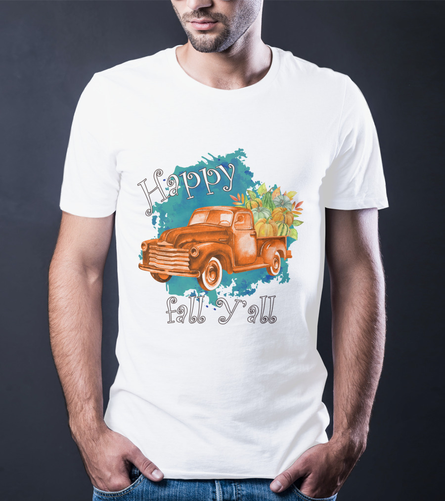 Happy Fall Y'all Rustic Truck With Pumpkins T-Shirt
