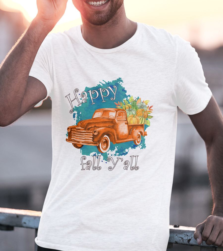 Happy Fall Y'all Rustic Truck With Pumpkins T-Shirt