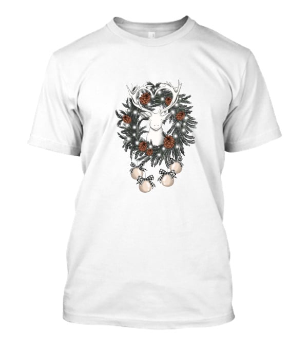 Christmas Wreath With Deer And Pine Cones T-Shirt