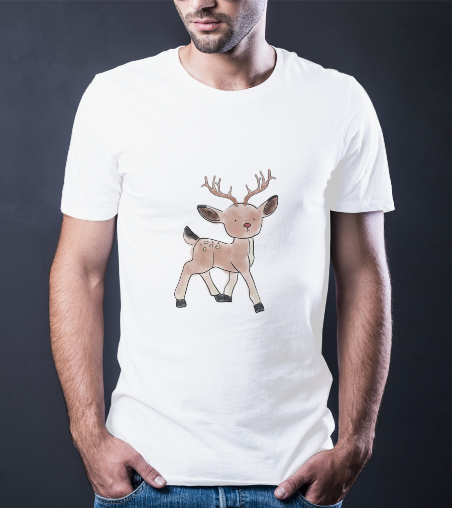 Xmas Baby Deer Sketch Antlers T-Shirt