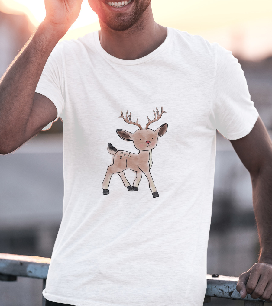 Xmas Baby Deer Sketch Antlers T-Shirt