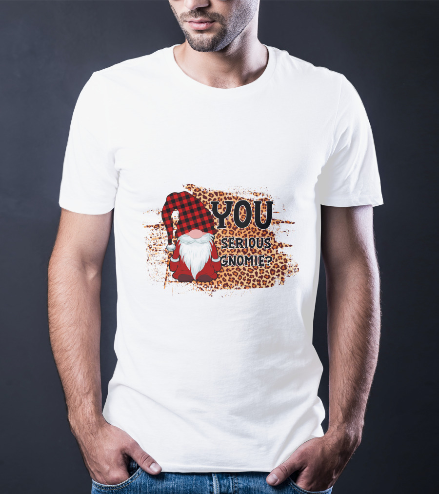 You Serious Gnomie Plaid Hat Leopard Background T-Shirt
