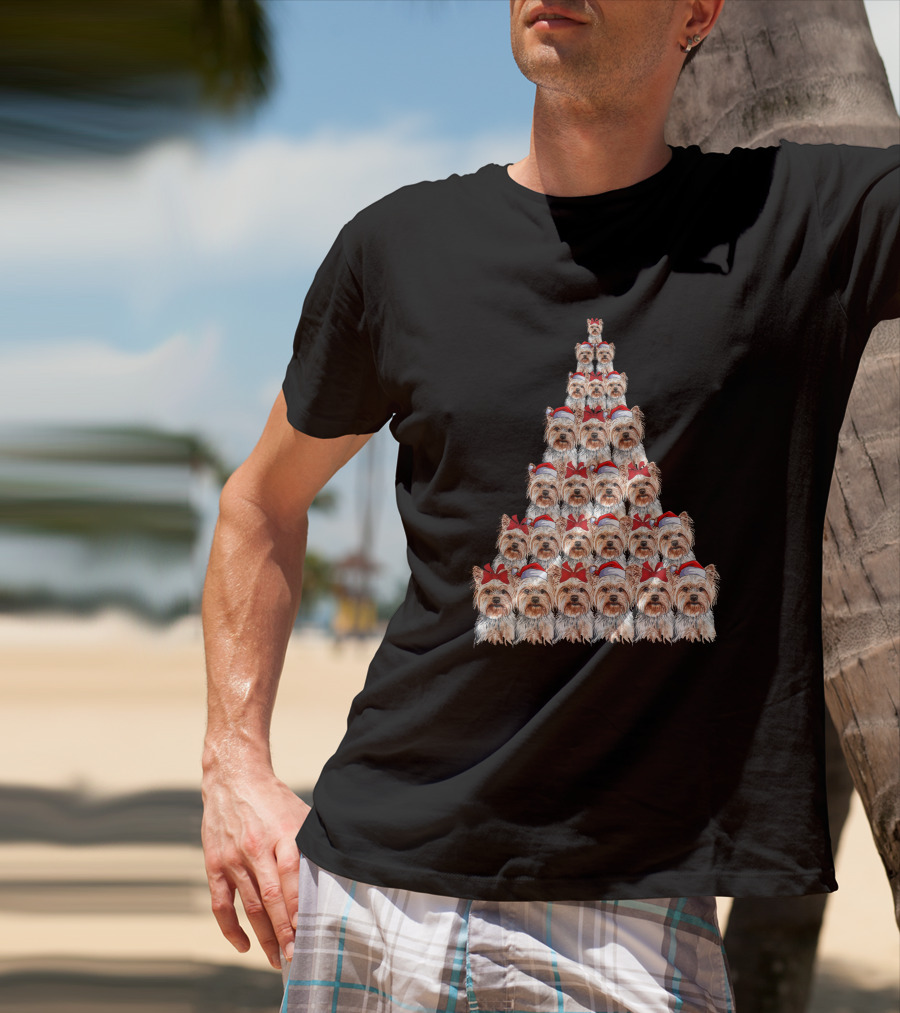 Christmas Yorkshire Terrier Santa Hat Tree T-Shirt