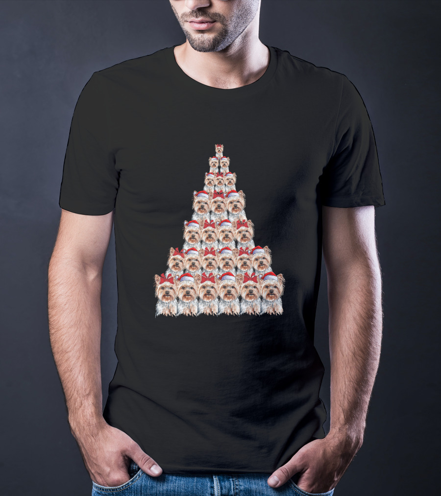 Christmas Yorkshire Terrier Santa Hat Tree T-Shirt