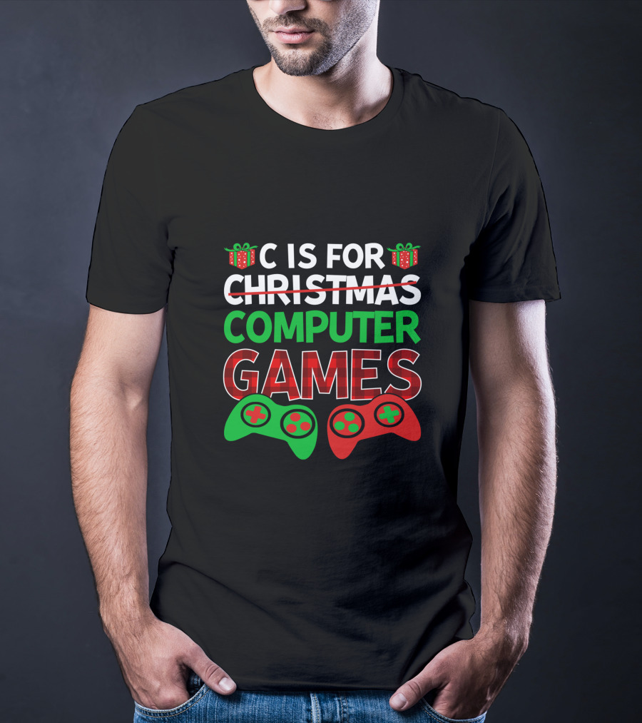 C Is For Christmas Computer Games With Holiday Controllers T-Shirt
