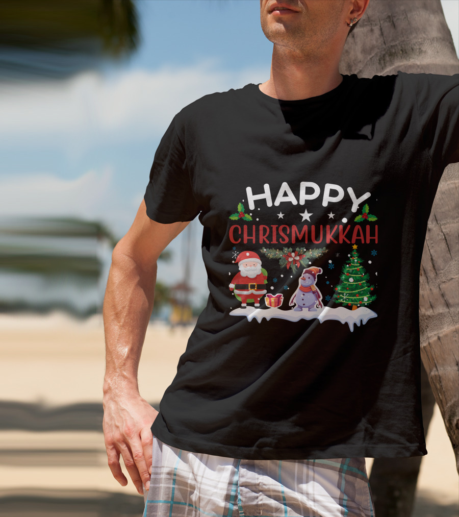 Happy Chrismukkah Santa Snowman Christmas Tree T-Shirt
