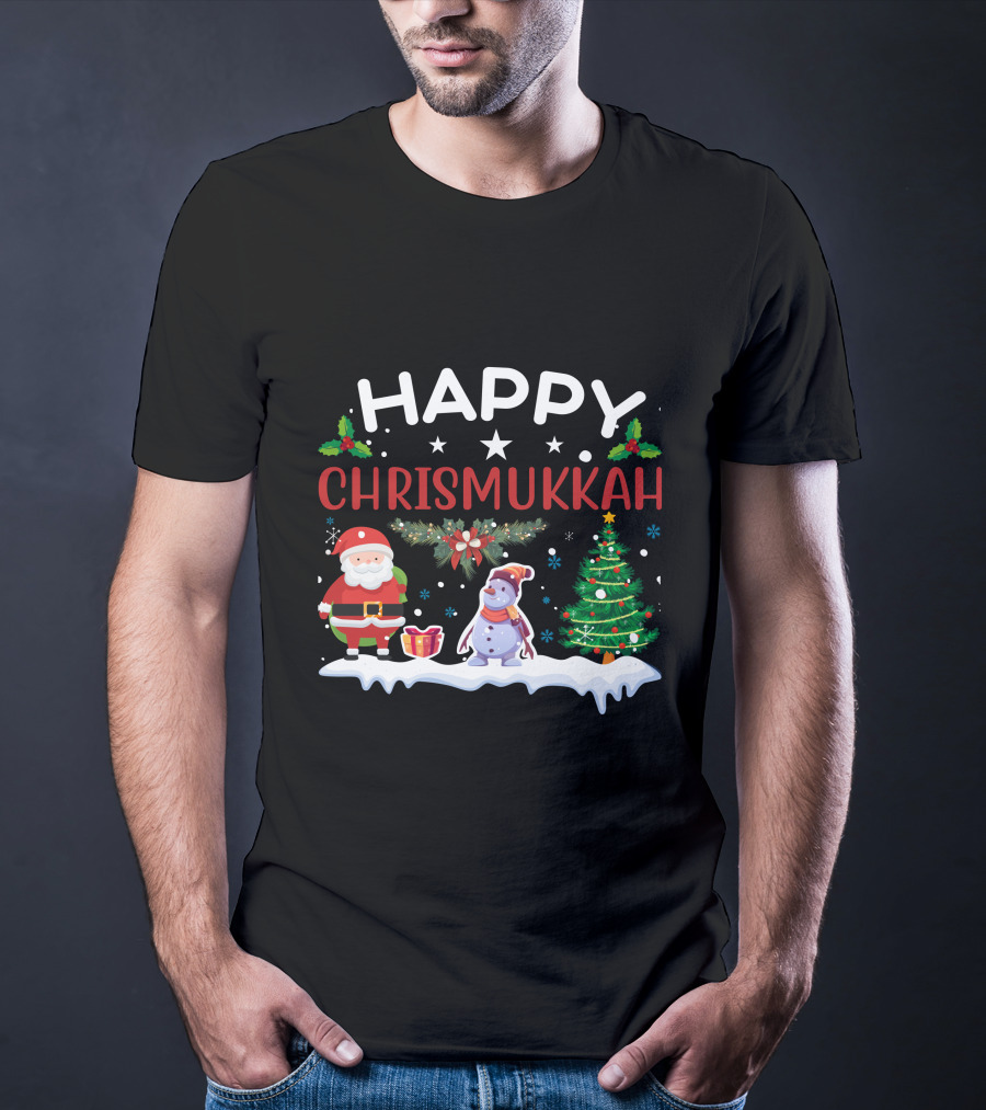 Happy Chrismukkah Santa Snowman Christmas Tree T-Shirt