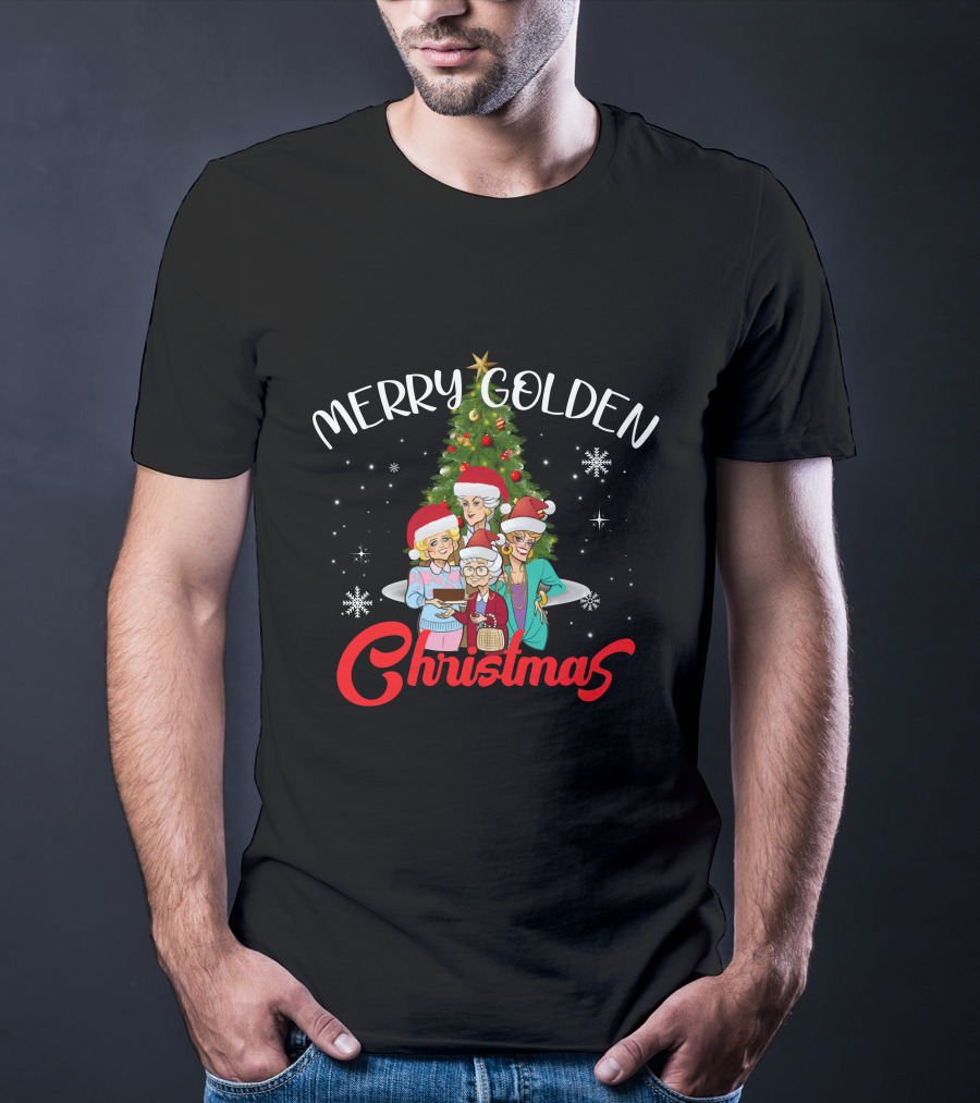 Merry Golden Christmas Golden Girls Santa Hats Christmas Tree Snowflakes T-Shirt