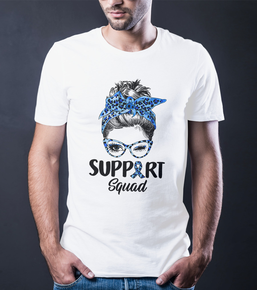 Messy Bun Support Squad Diabetes Awareness Ribbon Glasses And Bandana T-Shirt