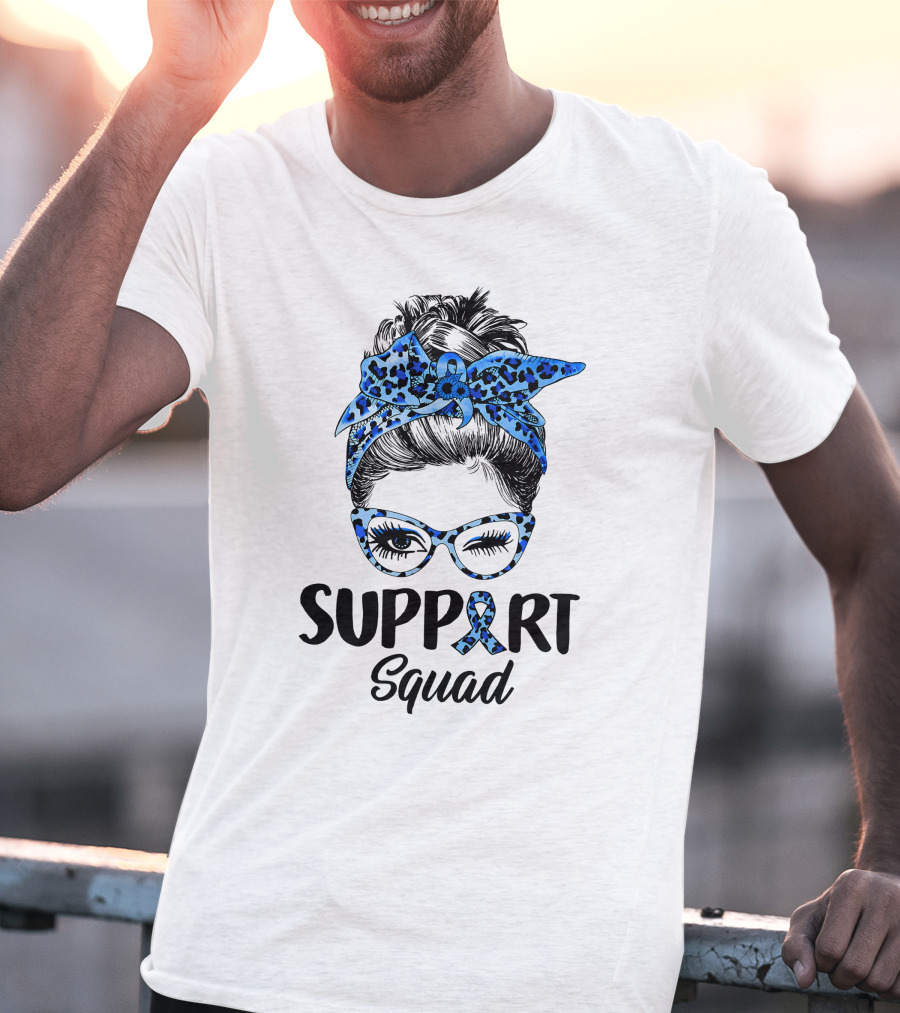 Messy Bun Support Squad Diabetes Awareness Ribbon Glasses And Bandana T-Shirt