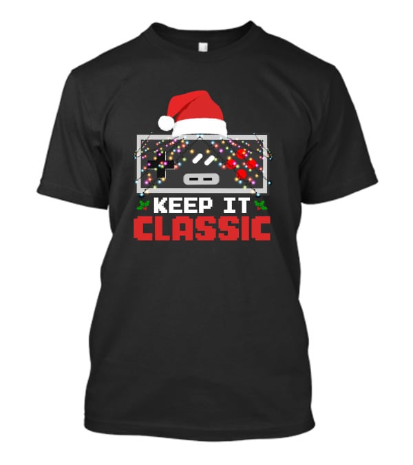 Keep It Classic Christmas Day Retro Controller Santa Hat Lights T-Shirt