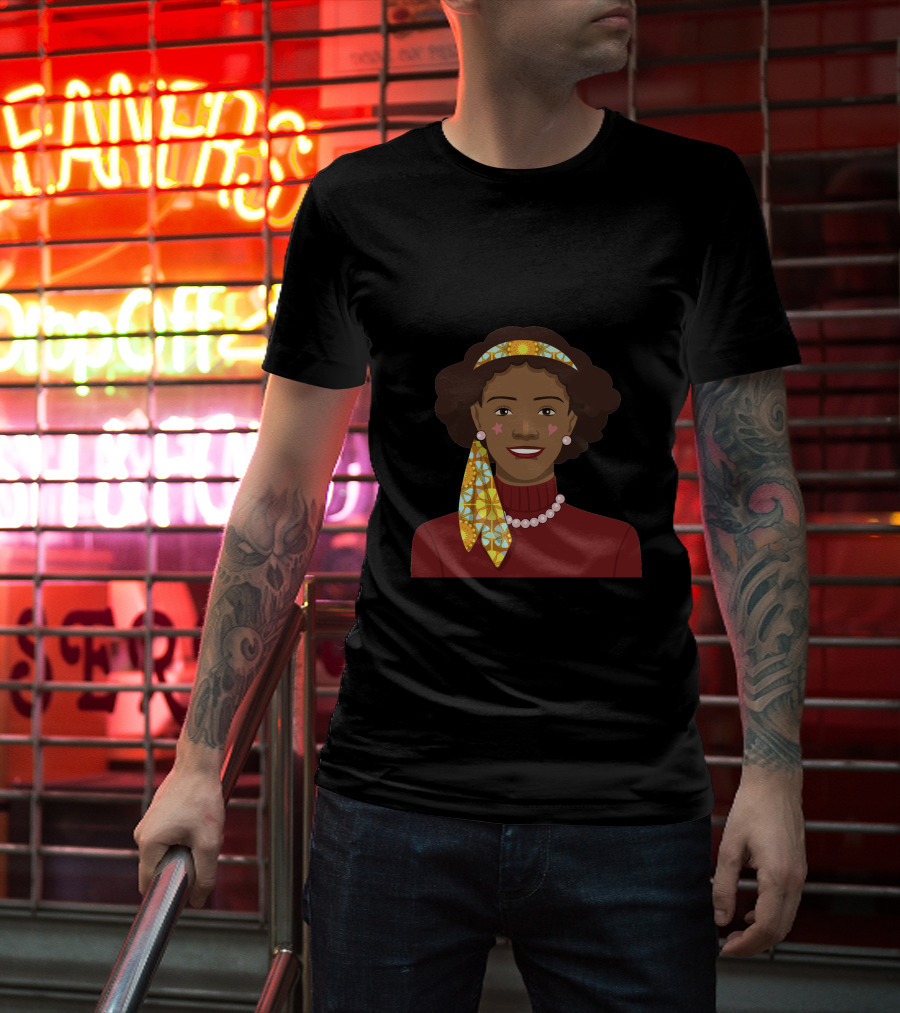 Black African Woman With Patterned Headband And Red T-Shirt