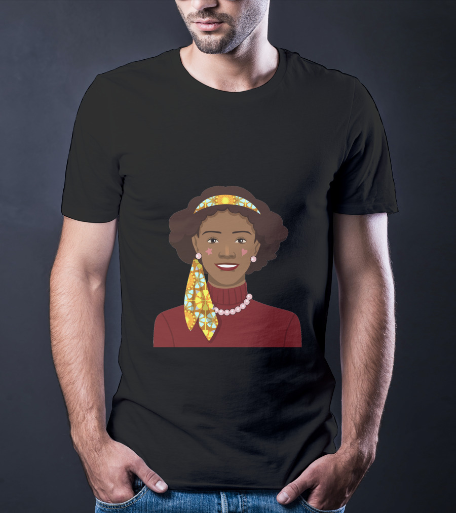 Black African Woman With Patterned Headband And Red T-Shirt