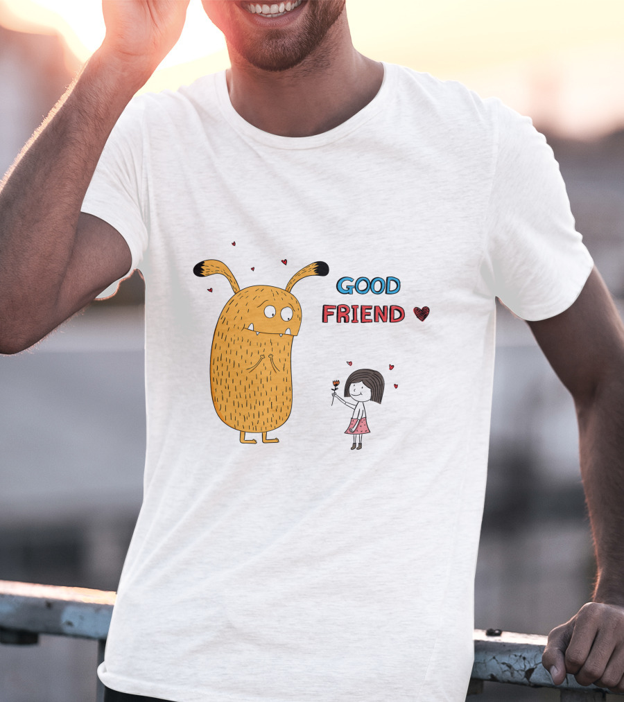 Good Friend Cute Monster And Girl With Hearts T-Shirt