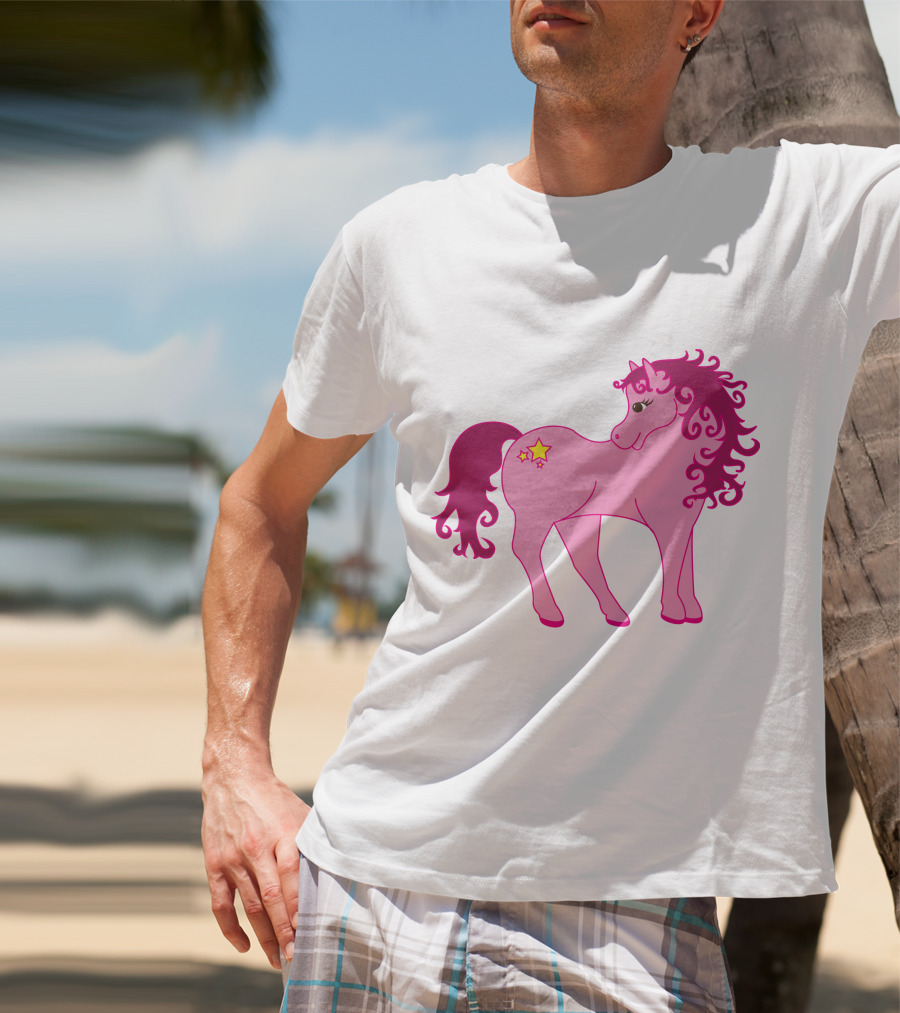 Cute Pink Pony With Curly Mane And Star Markings T-Shirt