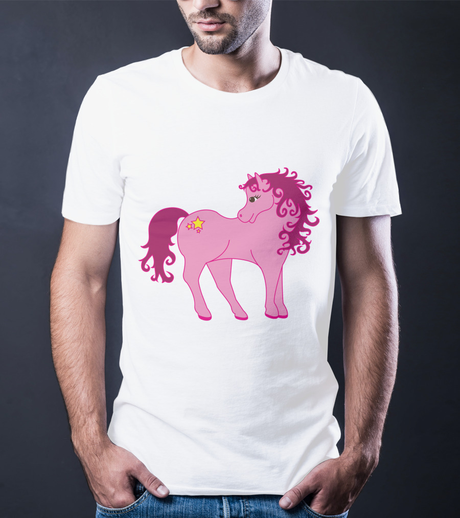 Cute Pink Pony With Curly Mane And Star Markings T-Shirt