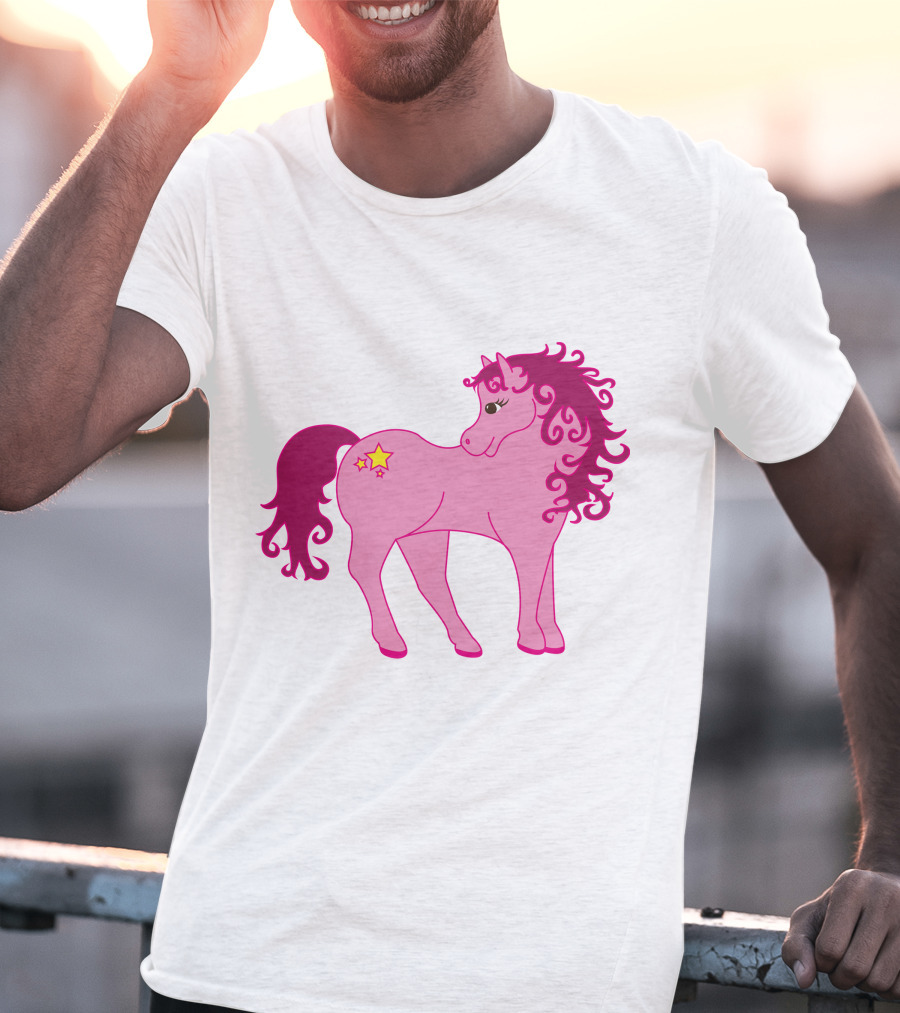 Cute Pink Pony With Curly Mane And Star Markings T-Shirt