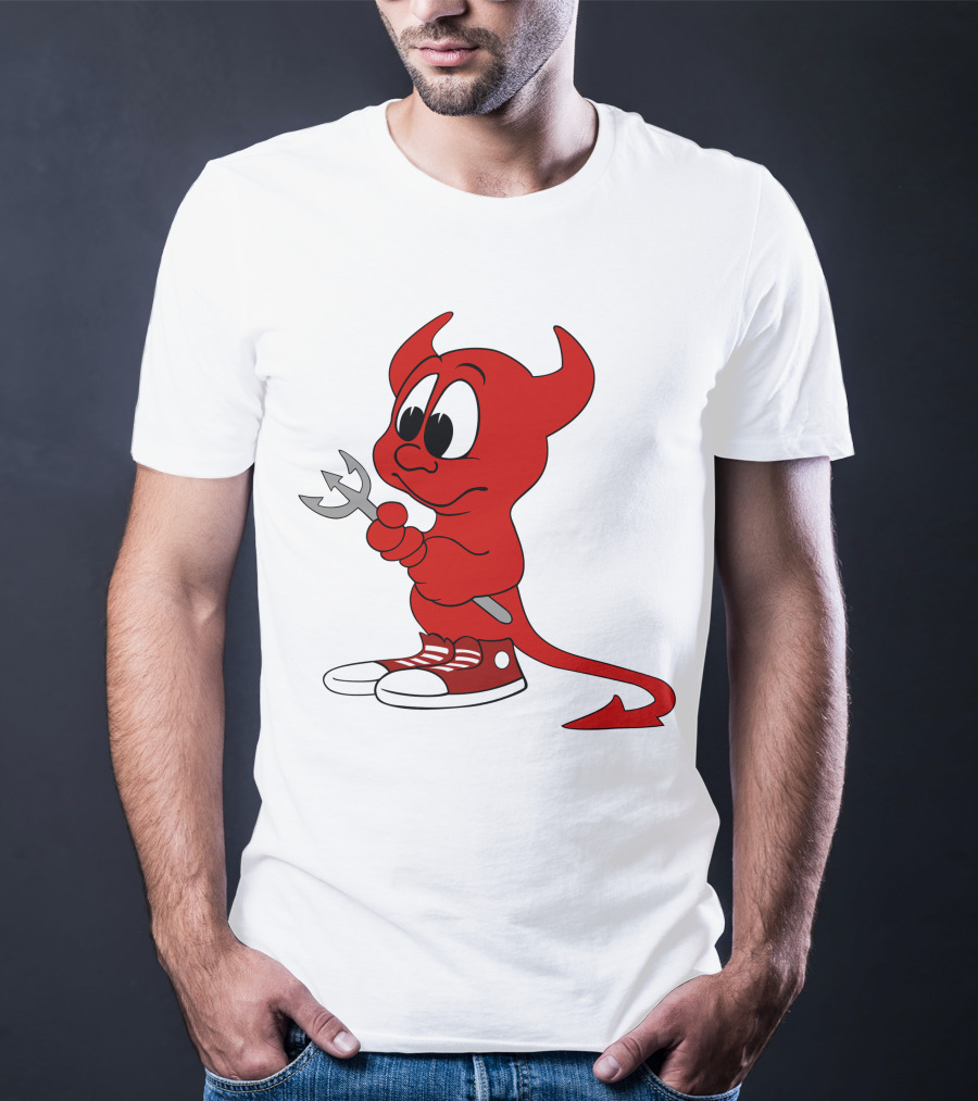 Devil In Sneakers Holding Pitch Fork Cartoon T-Shirt