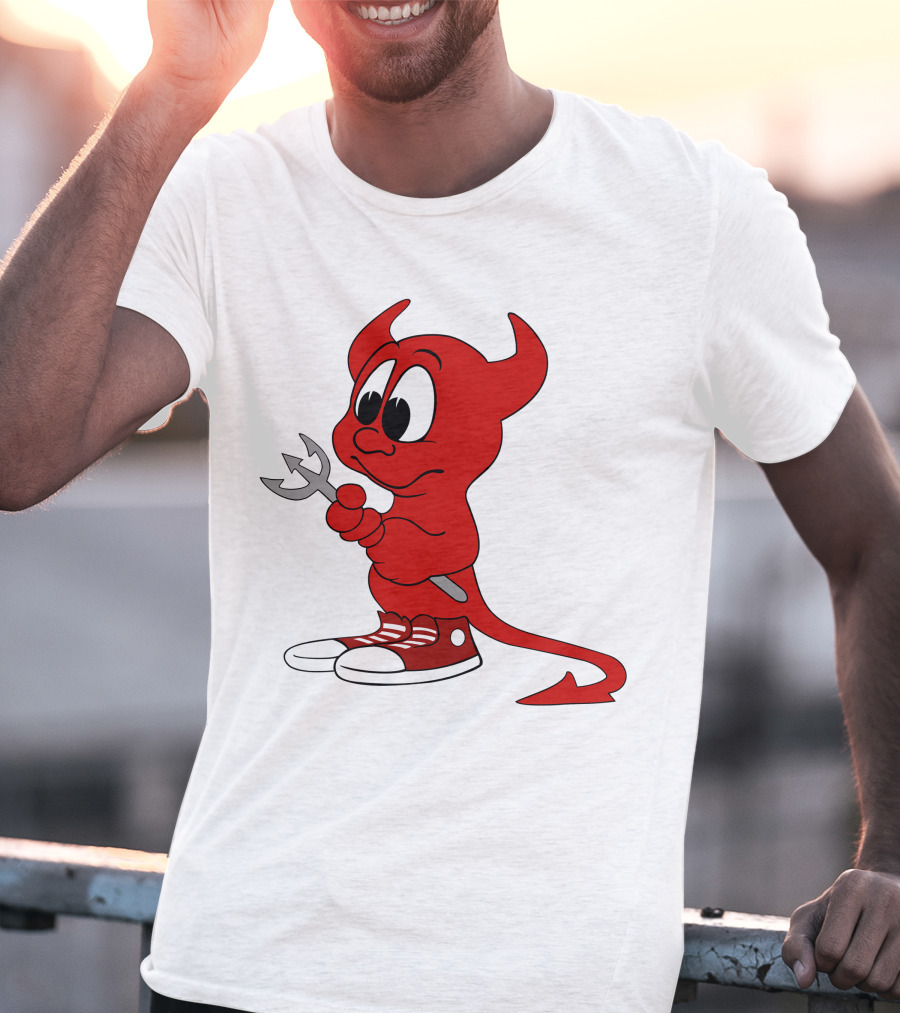 Devil In Sneakers Holding Pitch Fork Cartoon T-Shirt