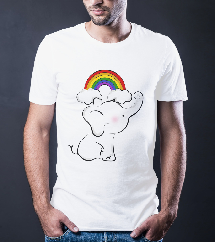 Elephants Love Rainbows Colorful Clouds Cute T-Shirt