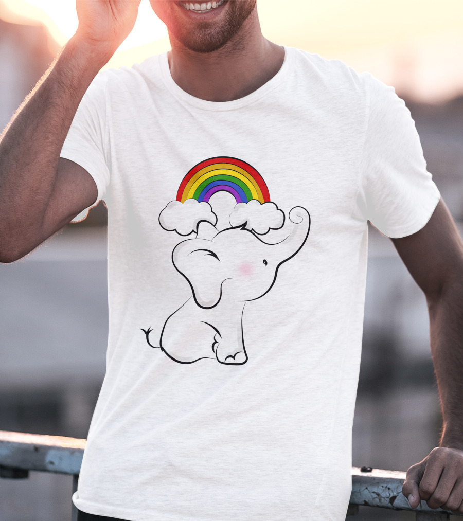 Elephants Love Rainbows Colorful Clouds Cute T-Shirt