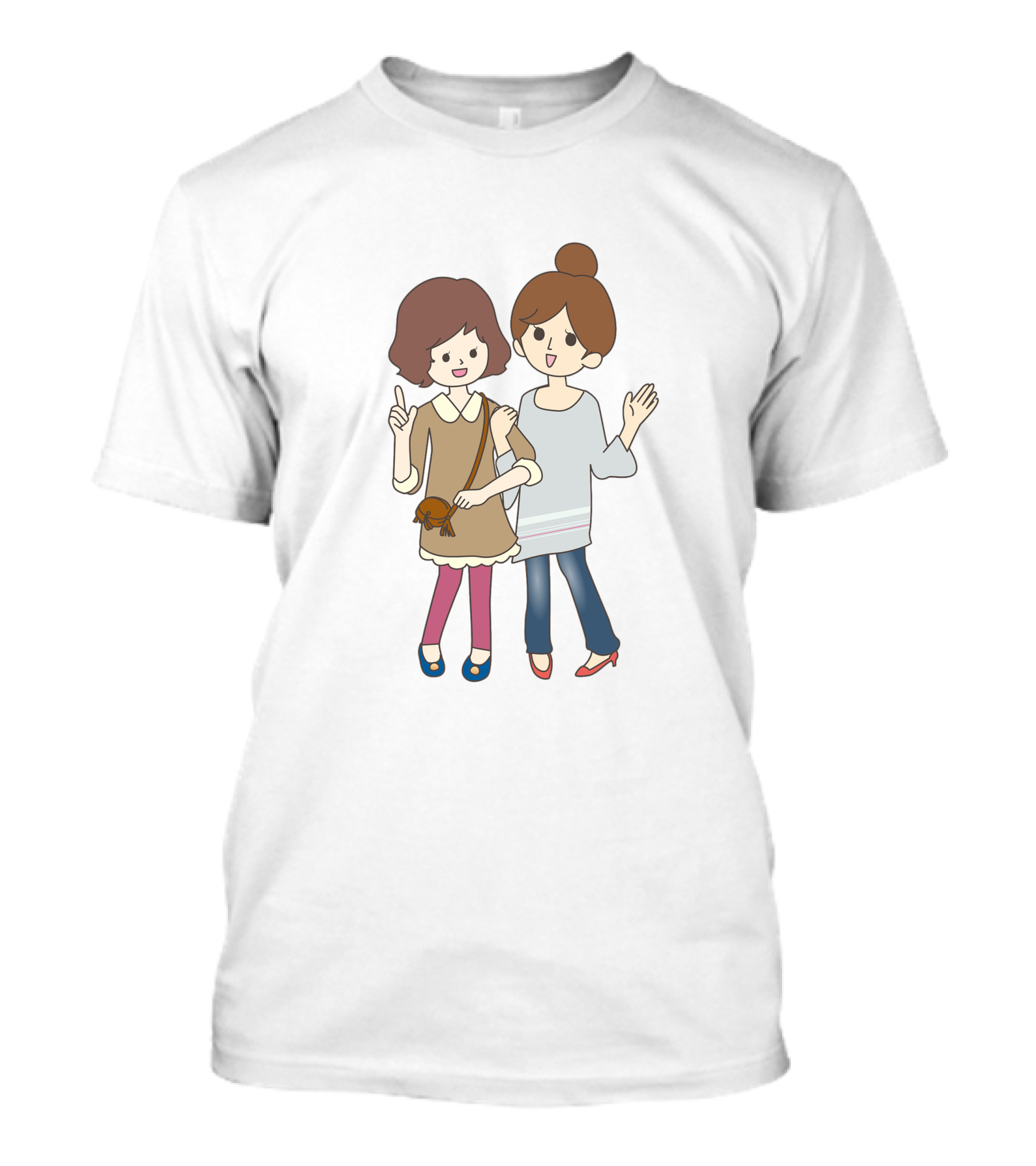 Happy Best Friends Cute Cartoon Style Duo With Bag T-Shirt