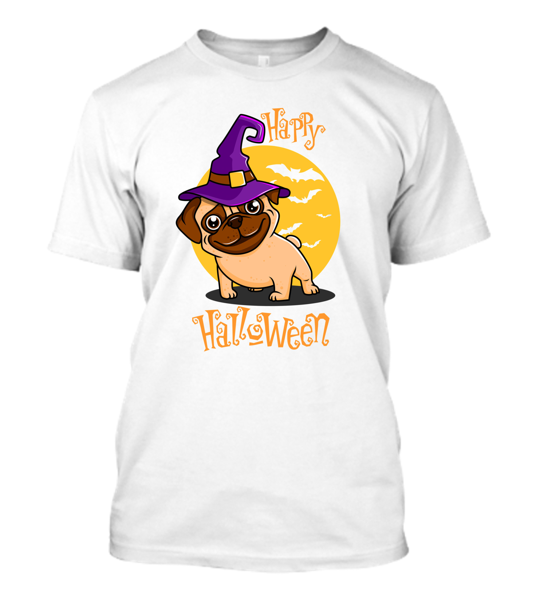 Happy Halloween Dog Witch Hat Full Moon Bats T-Shirt