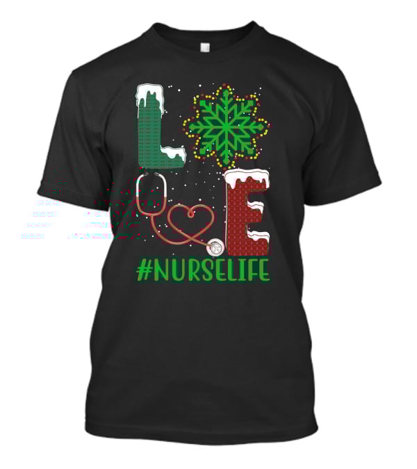 Love Christmas Snowflake Stethoscope #NURSELIFE T-Shirt