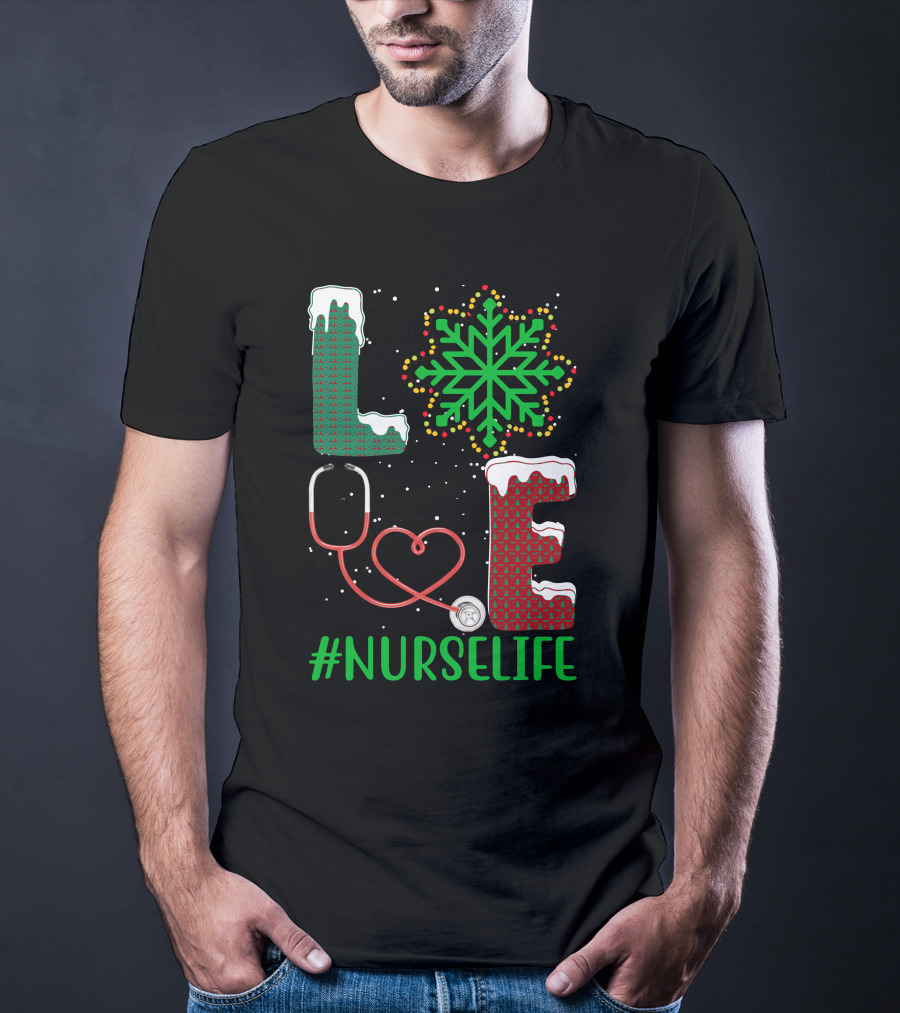 Love Christmas Snowflake Stethoscope #NURSELIFE T-Shirt