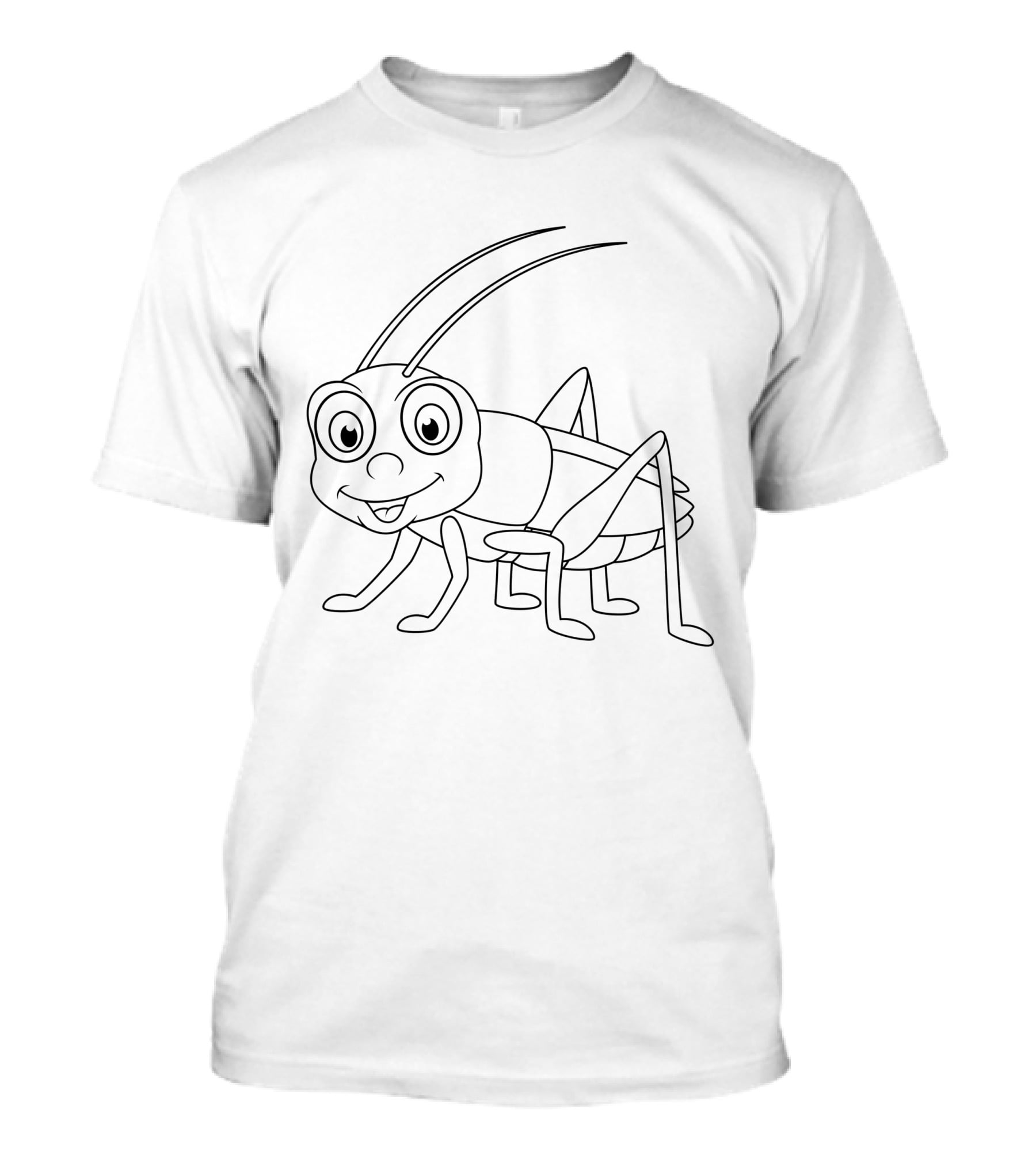 Cartoon Cricket Coloring Insect Black And White Drawing T-Shirt