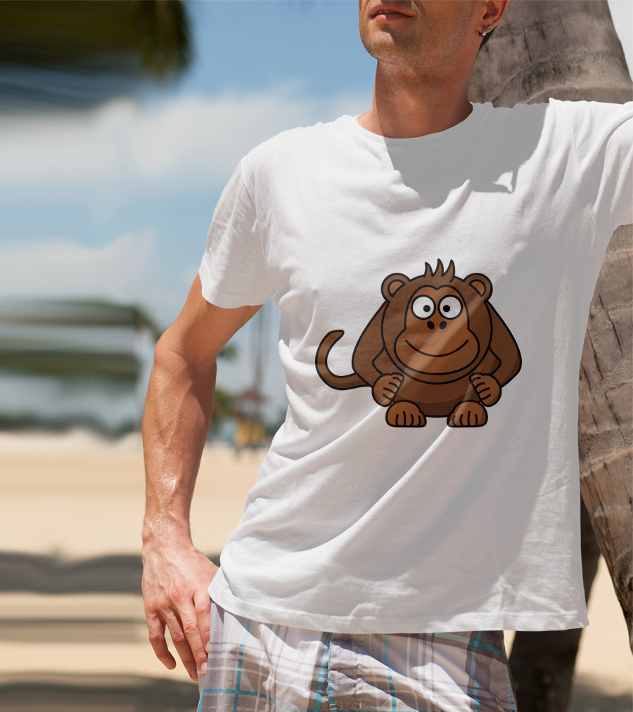 Cartoon Monkey Illustration Brown Playful Character T-Shirt