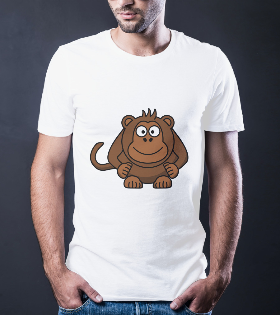 Cartoon Monkey Illustration Brown Playful Character T-Shirt