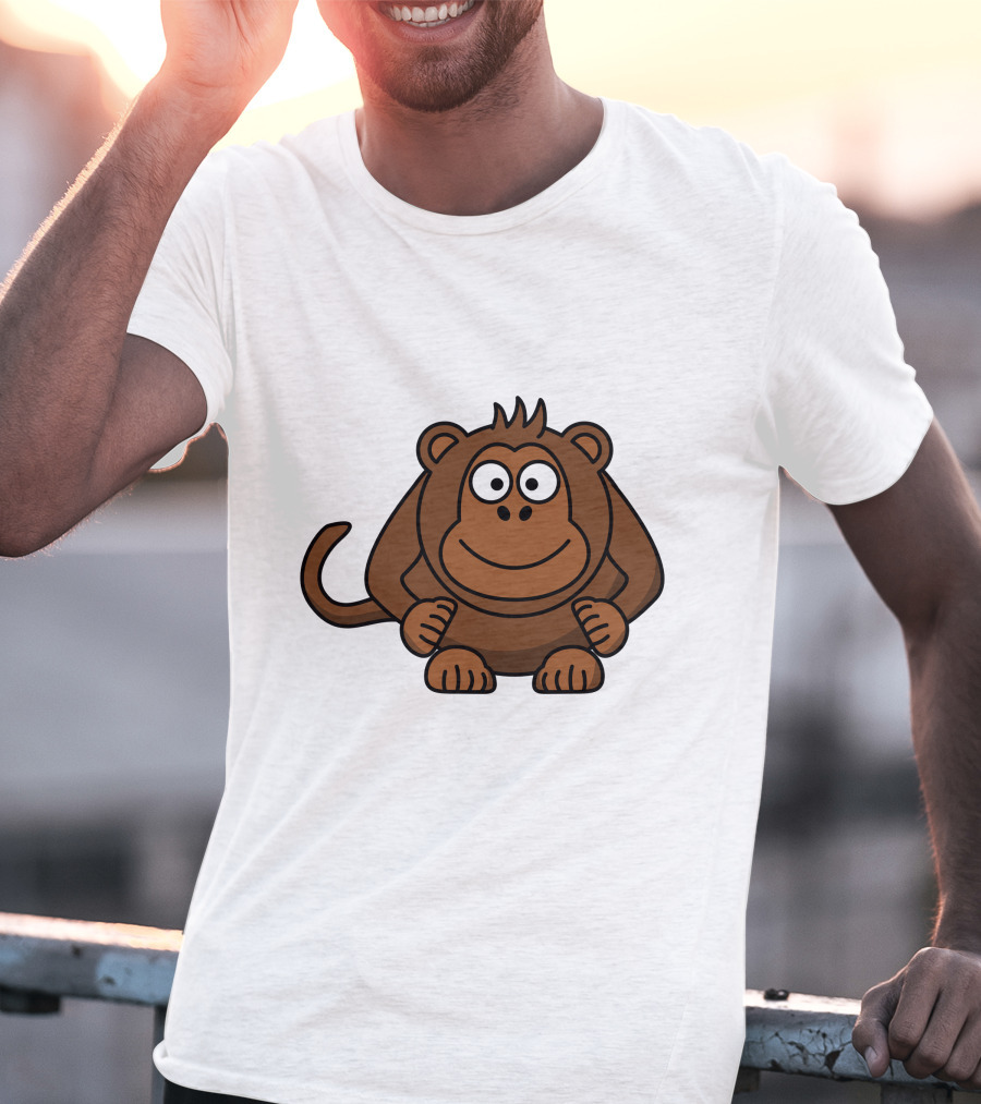 Cartoon Monkey Illustration Brown Playful Character T-Shirt