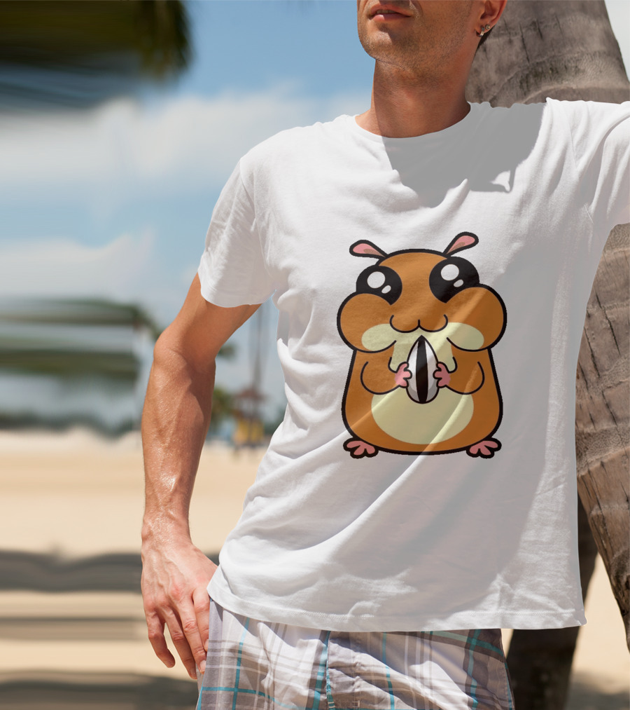 Hamster Eating Sunflower Seed Cartoon Character T-Shirt