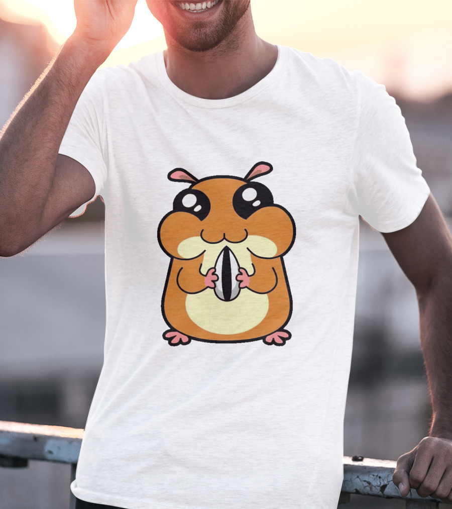 Hamster Eating Sunflower Seed Cartoon Character T-Shirt