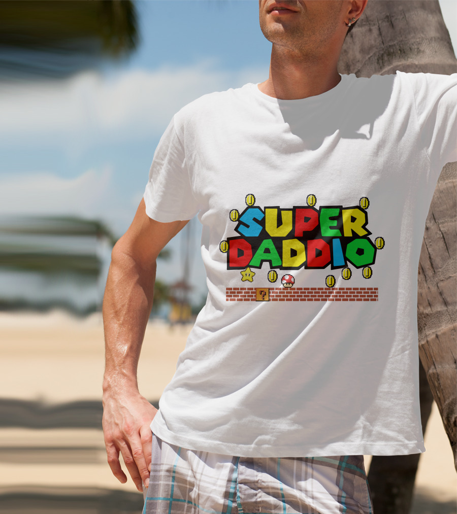 Fathers Day Super Daddio Nintendo Mario Parody Coins Bricks Star T-Shirt