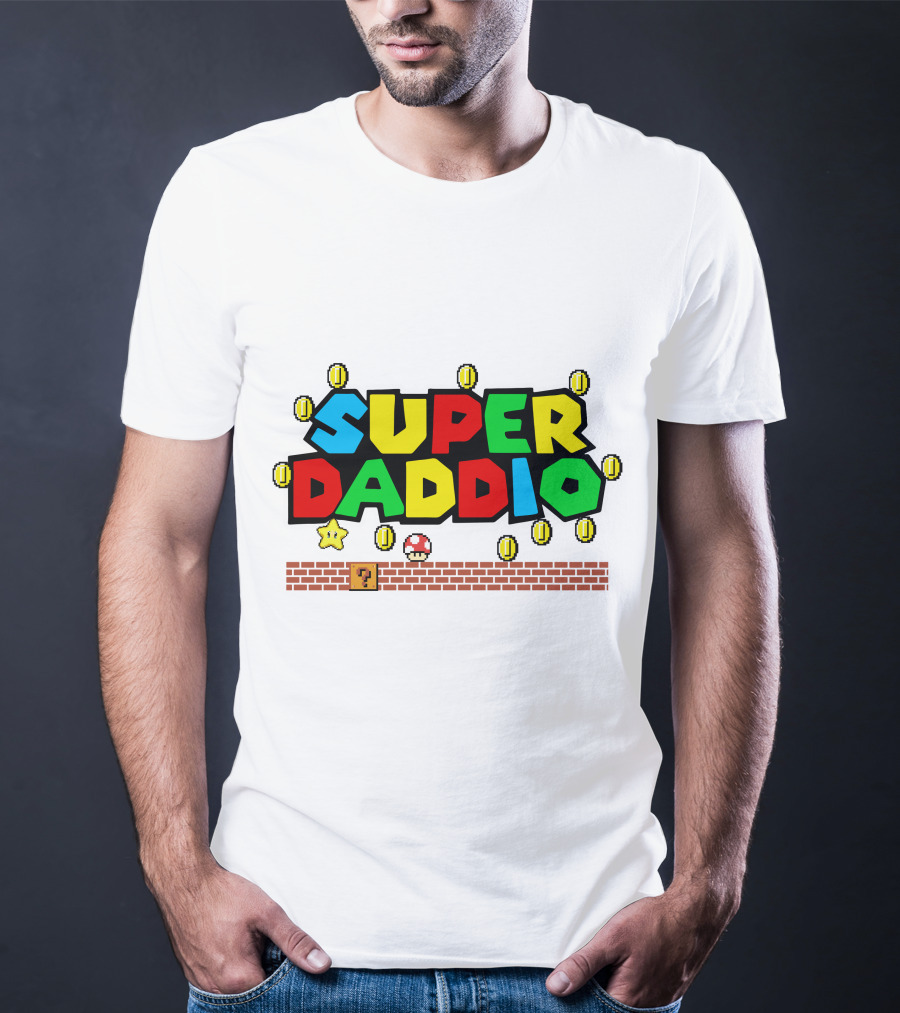 Fathers Day Super Daddio Nintendo Mario Parody Coins Bricks Star T-Shirt