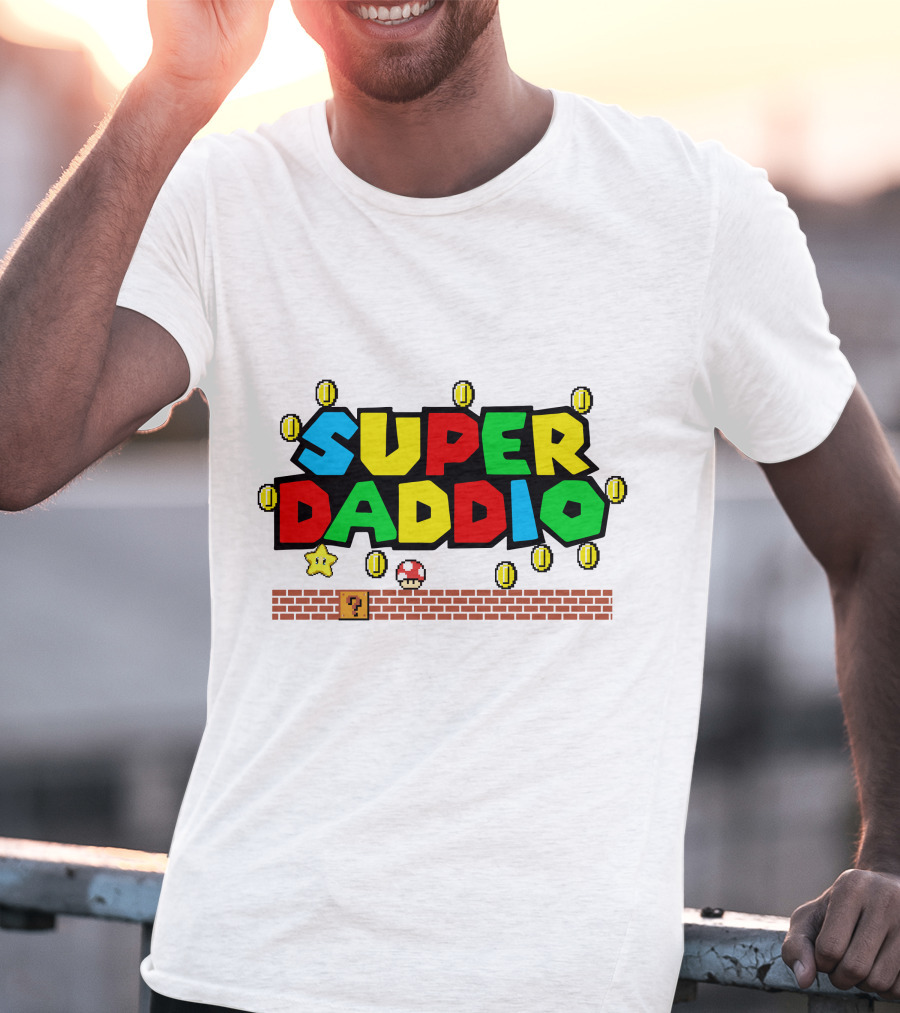 Fathers Day Super Daddio Nintendo Mario Parody Coins Bricks Star T-Shirt