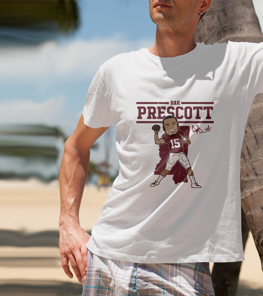 DAK Prescott 15 Football Quarterback Signature Caricature T-Shirt
