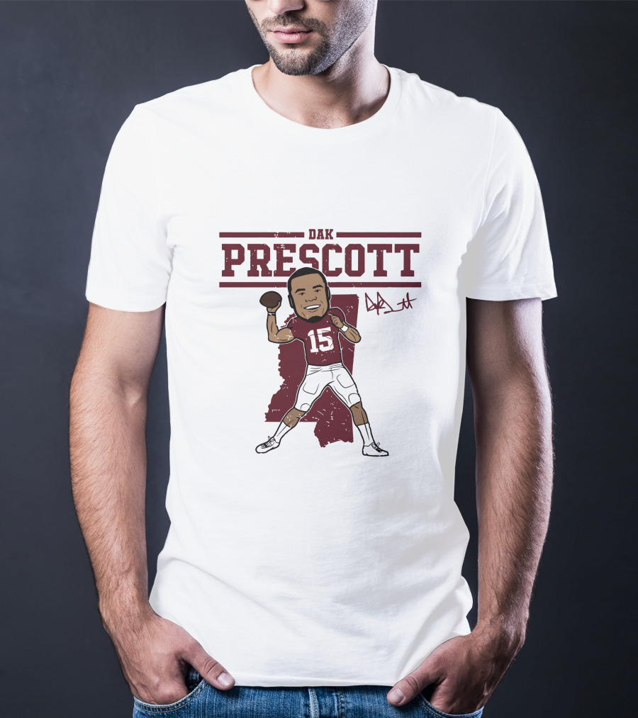 DAK Prescott 15 Football Quarterback Signature Caricature T-Shirt