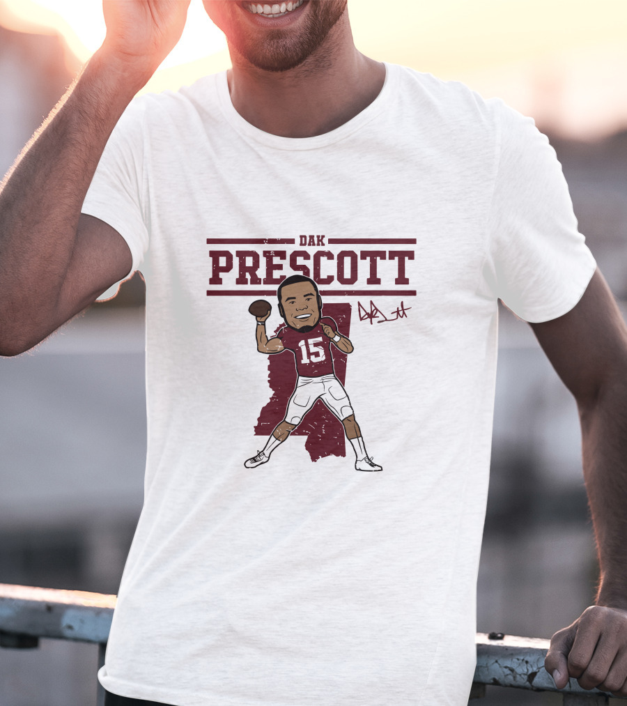 DAK Prescott 15 Football Quarterback Signature Caricature T-Shirt