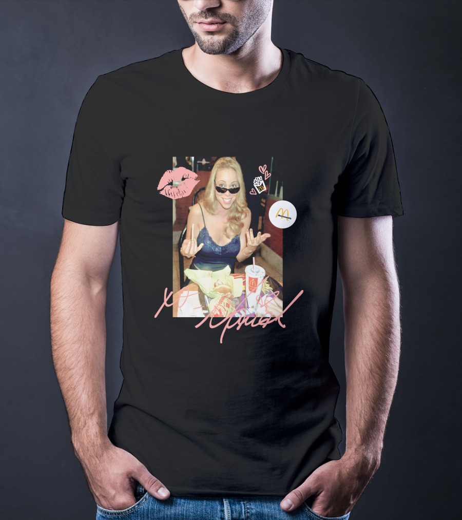 Mariah Carey McDonalds Merch With Pink Lips And Heart Accents T-Shirt