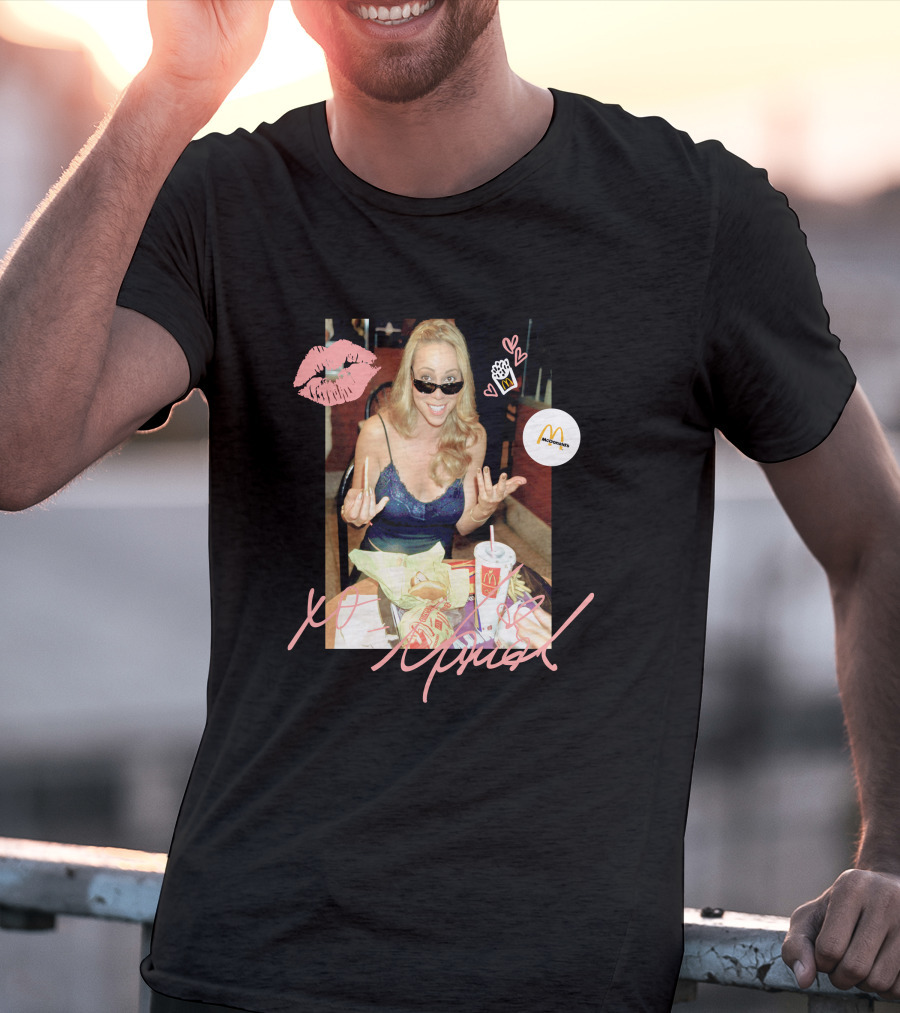 Mariah Carey McDonalds Merch With Pink Lips And Heart Accents T-Shirt