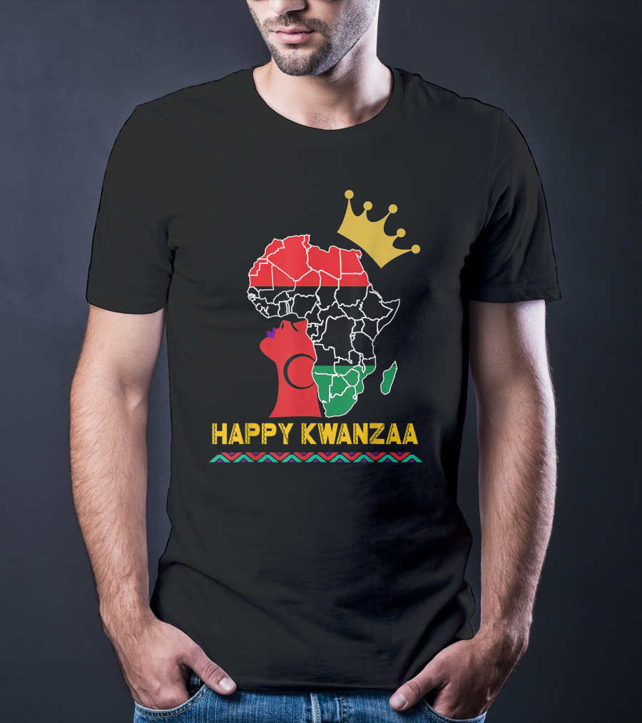 Happy Kwanzaa African Map Black Woman Queen With Crown T-Shirt